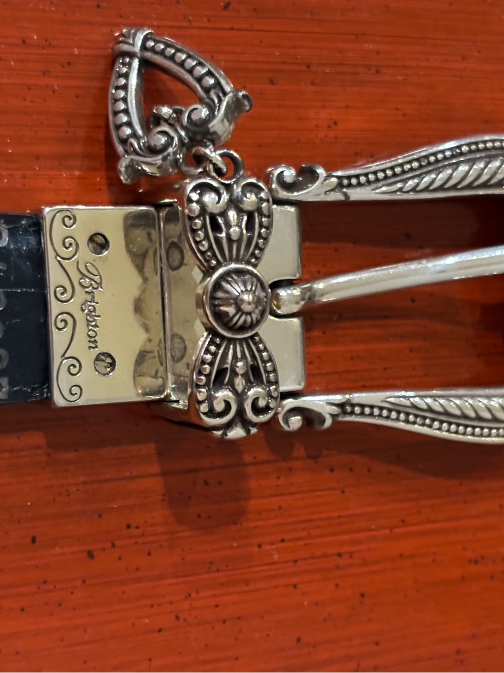 Reversible Brighton Red or Black Leather Belt with Silver  Accents - Picture 7 of 11